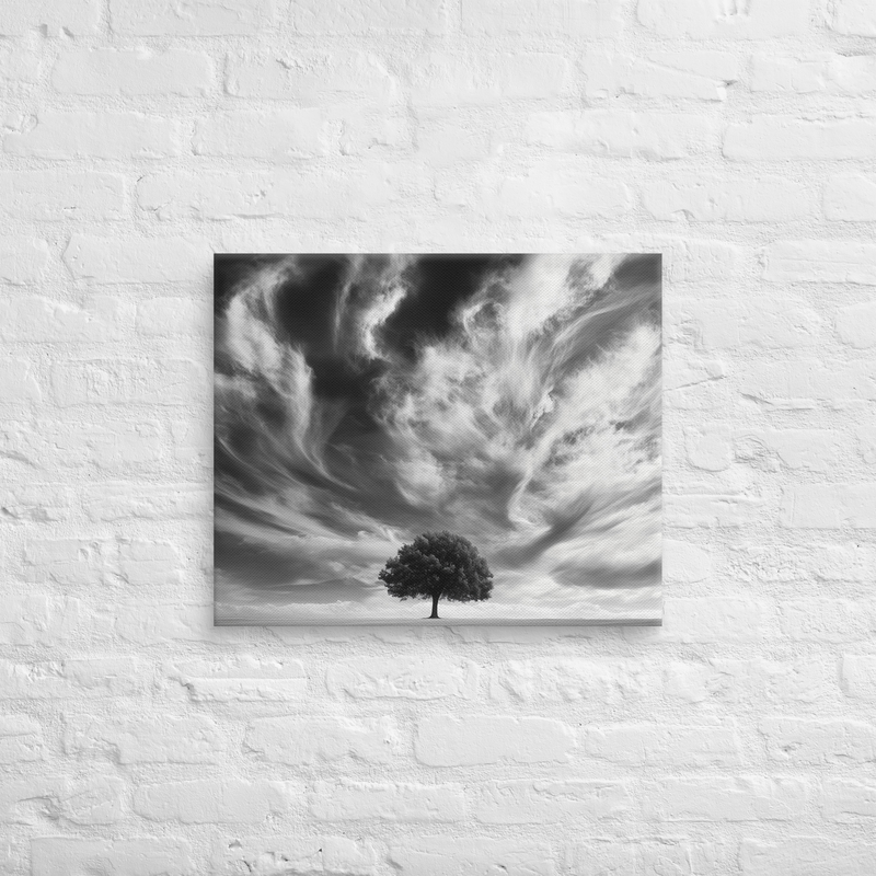 A Lone Tree in Black. & White on Canvas | Large Wall Art
