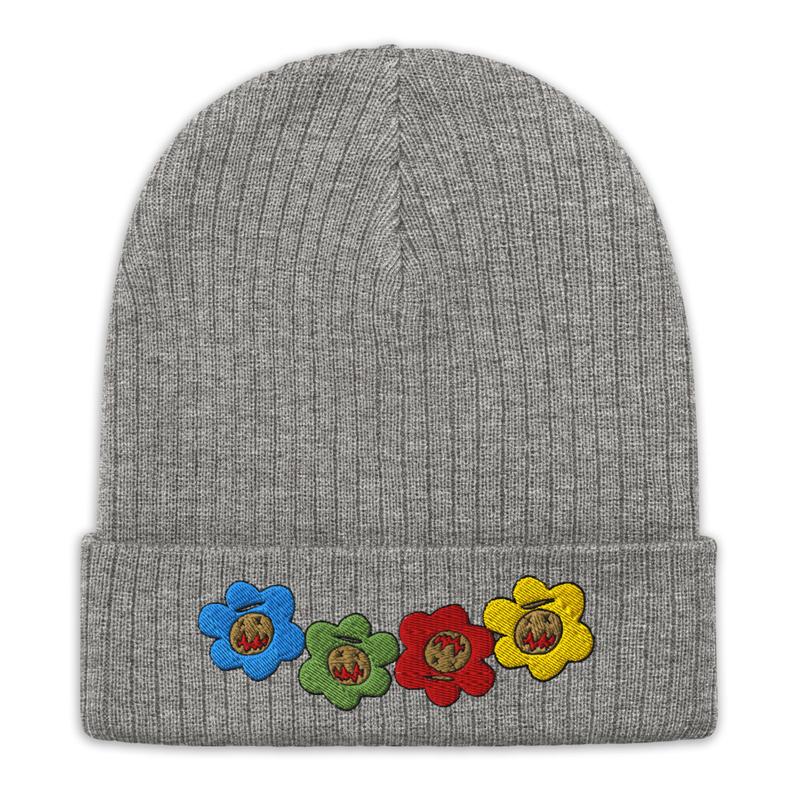[ Flower Power ] knit beanie – One size, Light Grey Melange