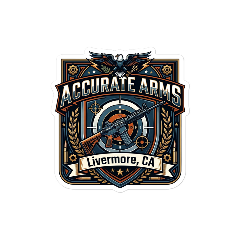 Accurate Arms Badge Bubble-free stickers – 4″×4″, White