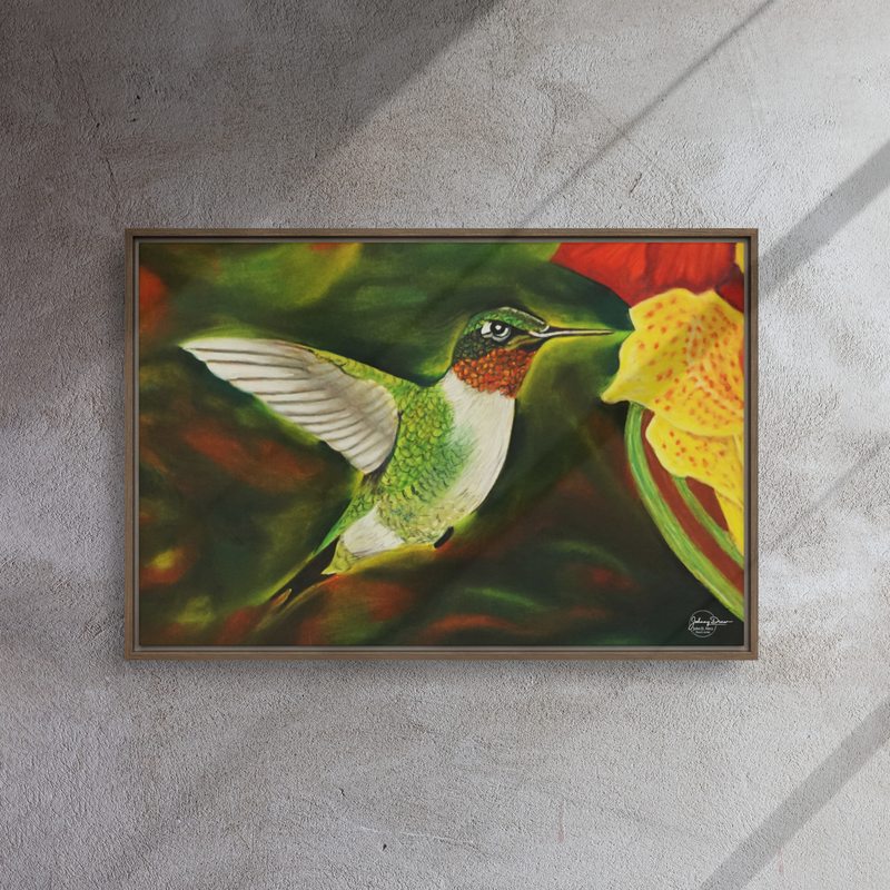 Hummingbird 2 Framed Canvas – 20″×30″, Brown