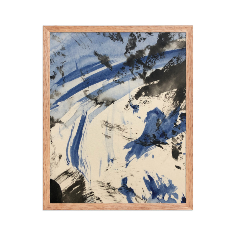 Perceptual Field 0216 – Blue Passage – Framed Print – 16″×20″, Red Oak