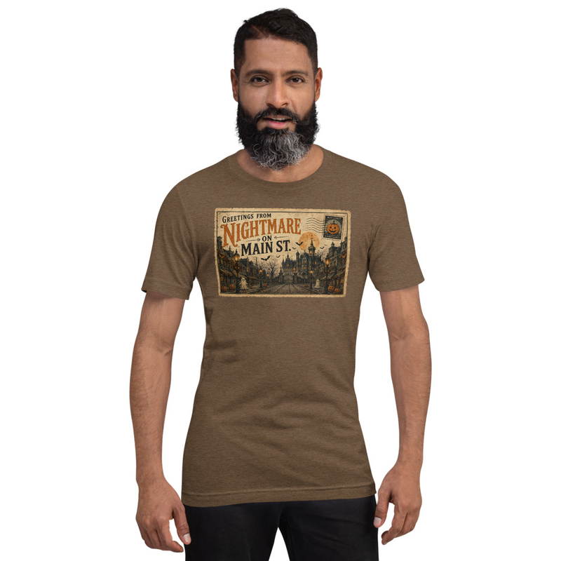 Vintage Halloween Postcard Tee – 3XL, Heather Brown