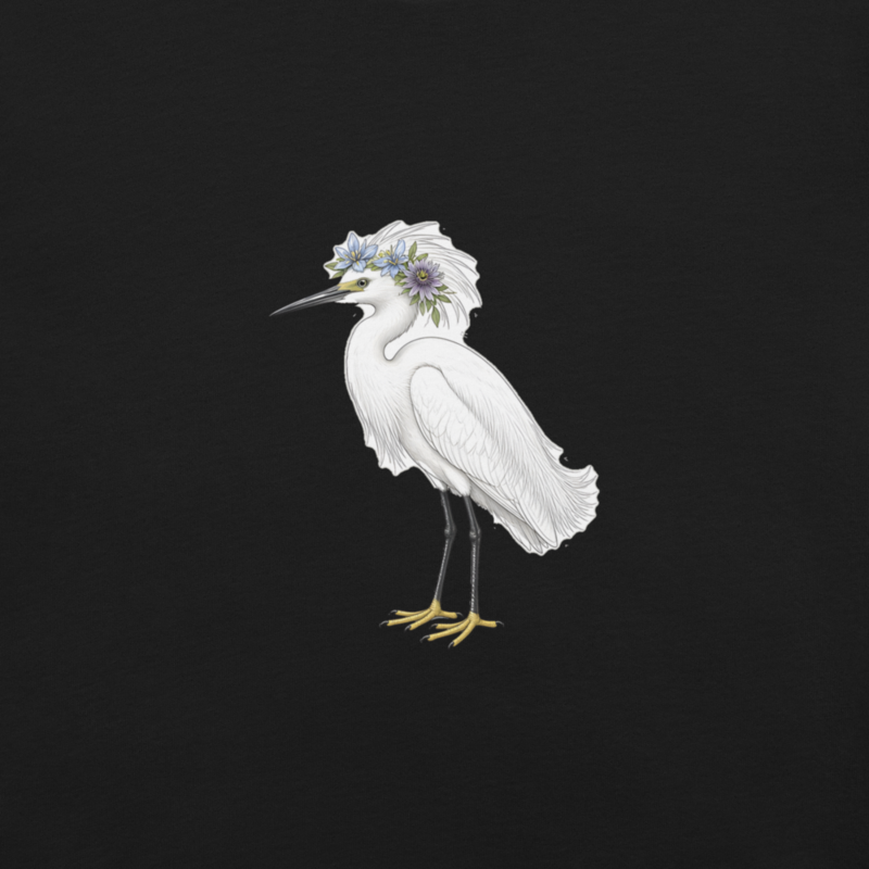 Snowy Egret Flower Crown Tee — Floof