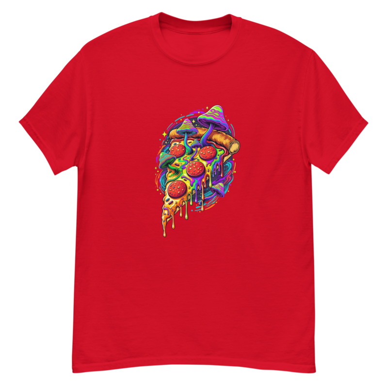 Psychedelic Pizza Slice Tee – S, Red
