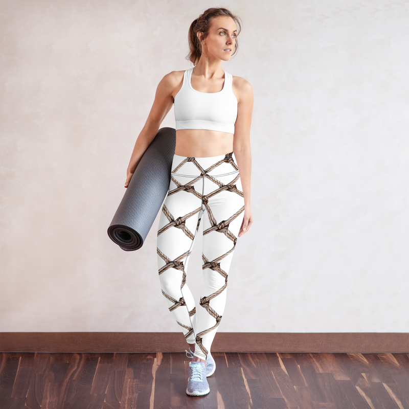 "Shibari Flow" Diamond Rope Yoga Leggings (White)