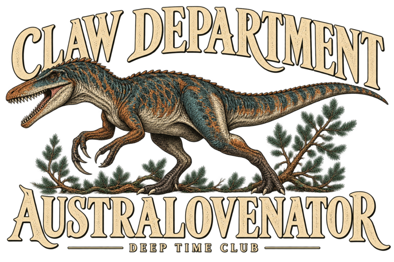 Close view of the original Claw Department Australovenator Long Sleeve graphic