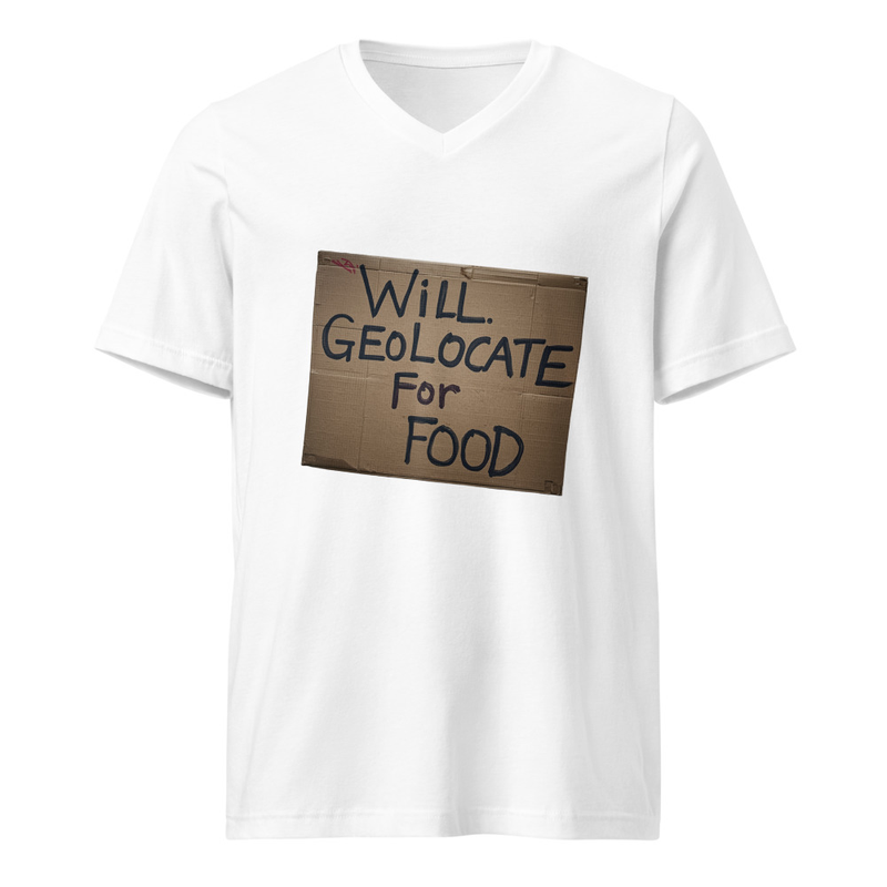 Will Geolocate Unisex Short Sleeve V-Neck T-Shirt – XL, White