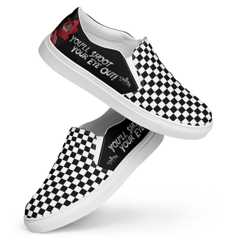 Men’s Classic Checker Board A Christmas Story Family "Don't Shoot Your Eye Out Day Dream" Slip-on Comfy Canvas Shoes