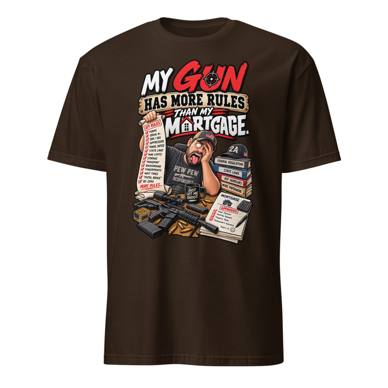Gun Rules - Short-Sleeve Unisex T-Shirt – S, Dark Chocolate