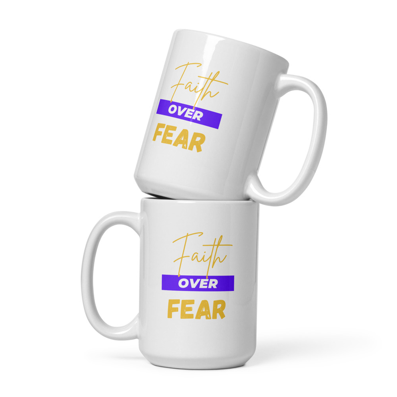 Faith Over Fear White Glossy Mug – 15 oz, White