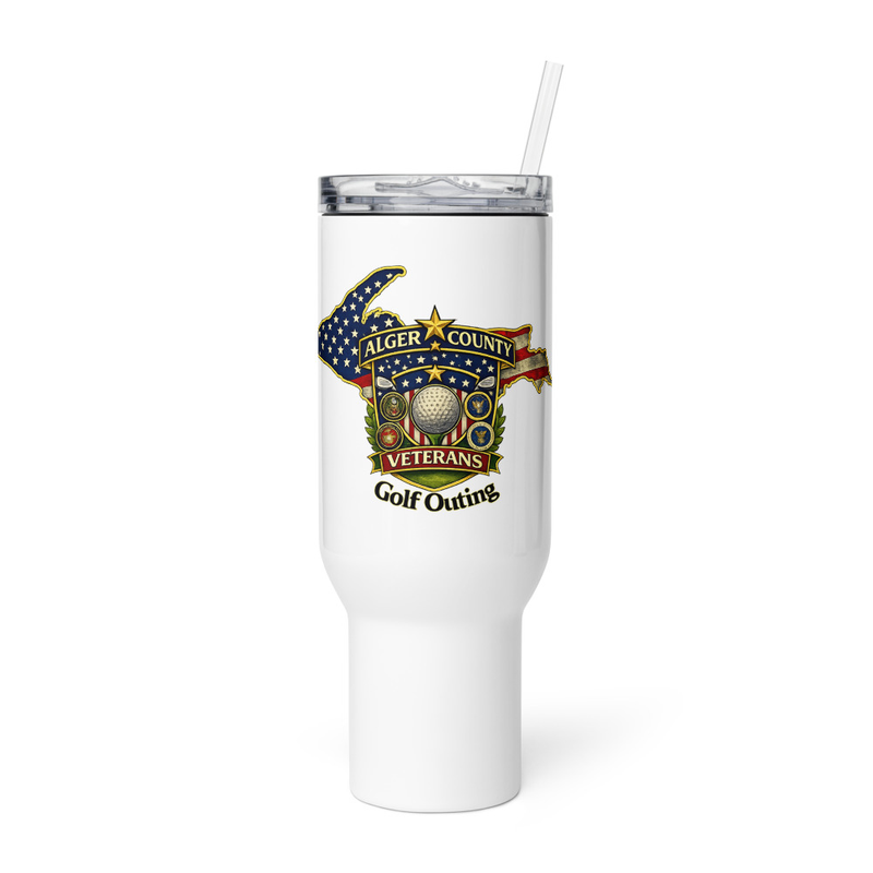 Alger County Veteran's Golf Outing Travel mug with a handle