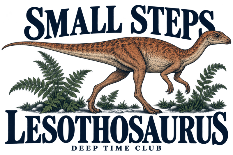 Close view of the original Small Steps Lesothosaurus Tote graphic