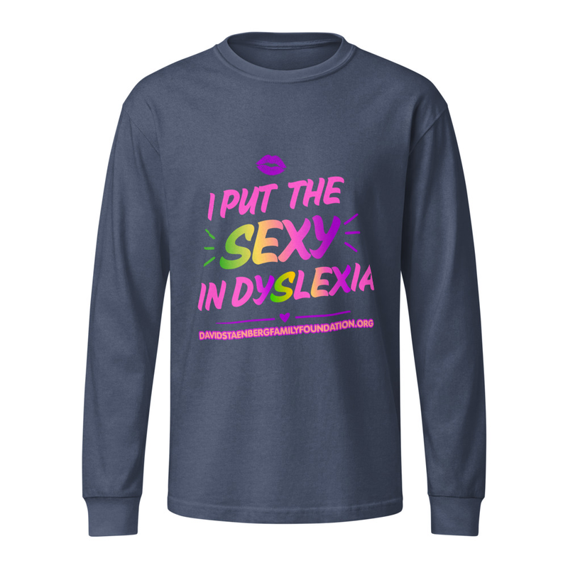 Unisex garment dye heavyweight long sleeve tee | Dyslexia v1 – XL, Washed Navy