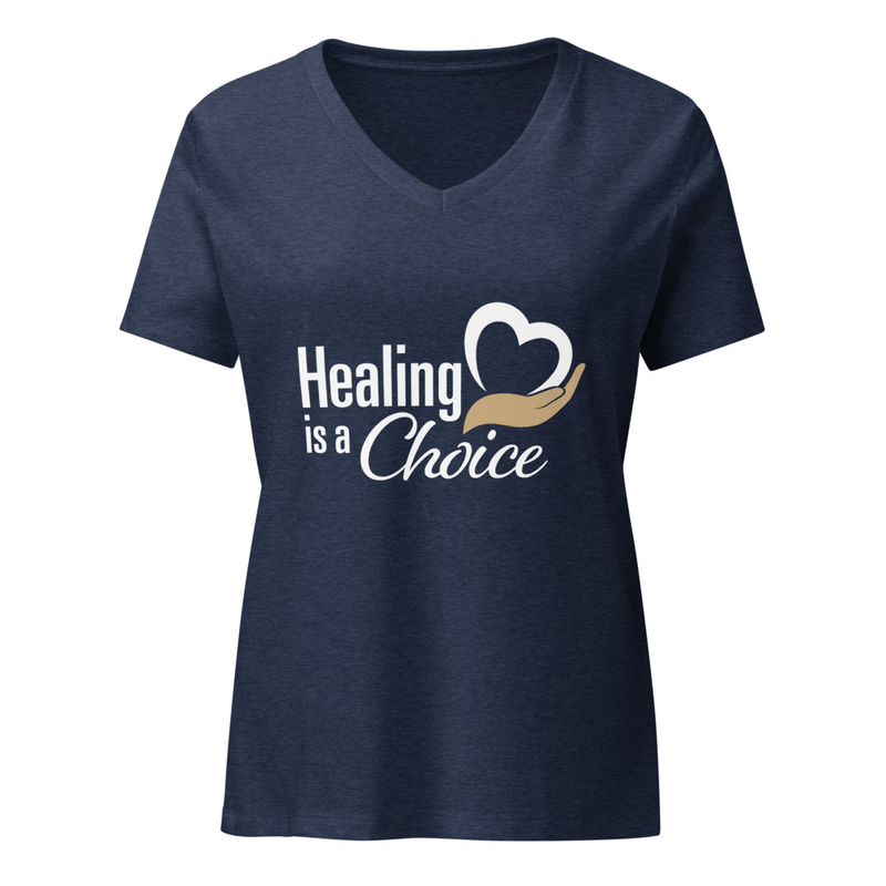 Healing is a Choice v-neck t-shirt – XL, Heather Navy