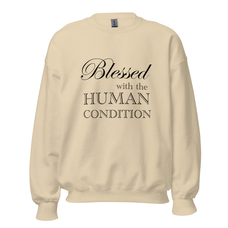 Blessed Unisex Sweatshirt Dark Letters – S, Sand