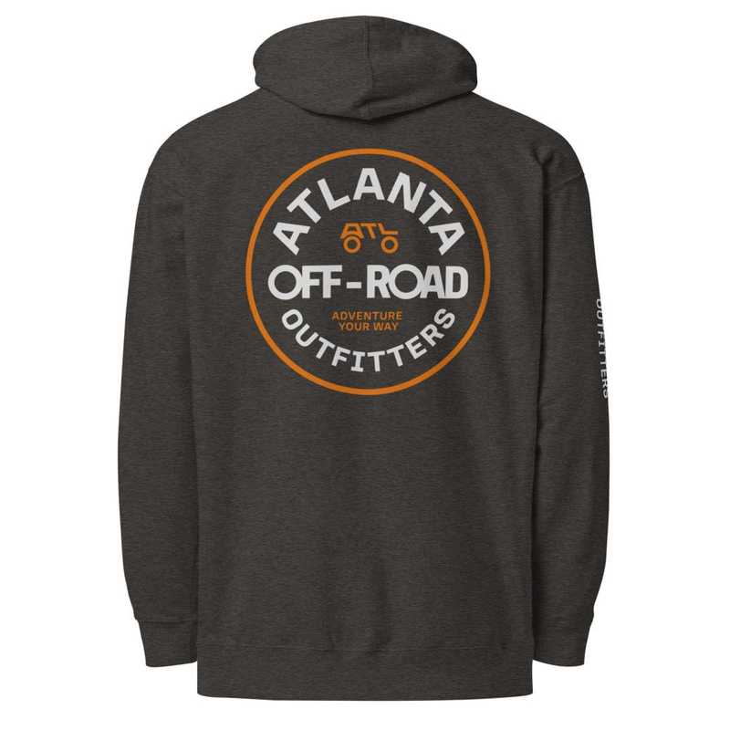 Unisex Midweight Hoodie (FRONT/REAR) - ORANGE LOGO – XL, Charcoal Heather