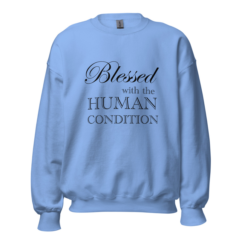 Blessed Unisex Sweatshirt Dark Letters – S, Carolina Blue