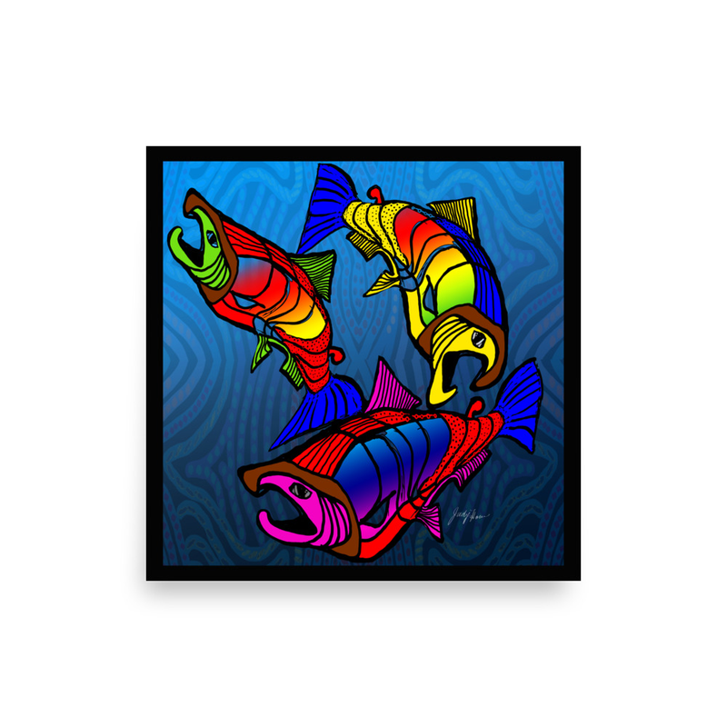 Dancing Salmon Paper Poster Print - The Blue Tails
