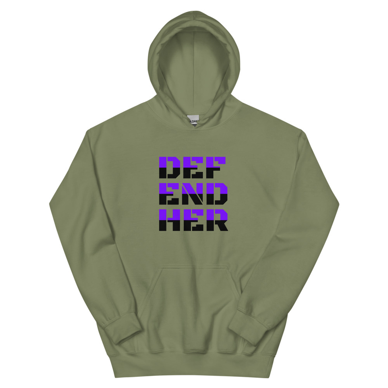 "DefendHer" Actual Girl Hoodie - for Men – S, Military Green