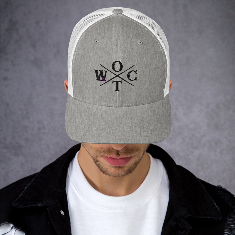 OTWC - Trucker Cap - Black Text – One size, Heather Grey/White