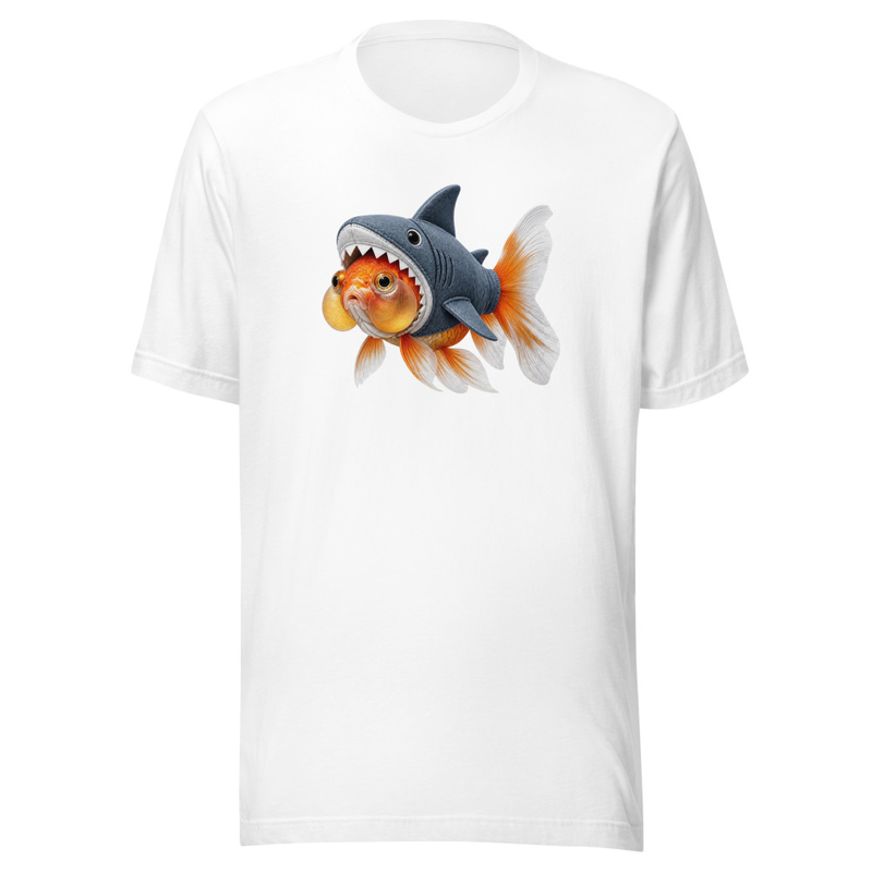 Bubble Eye Goldfish Fish in Shark Costume Unisex Tee