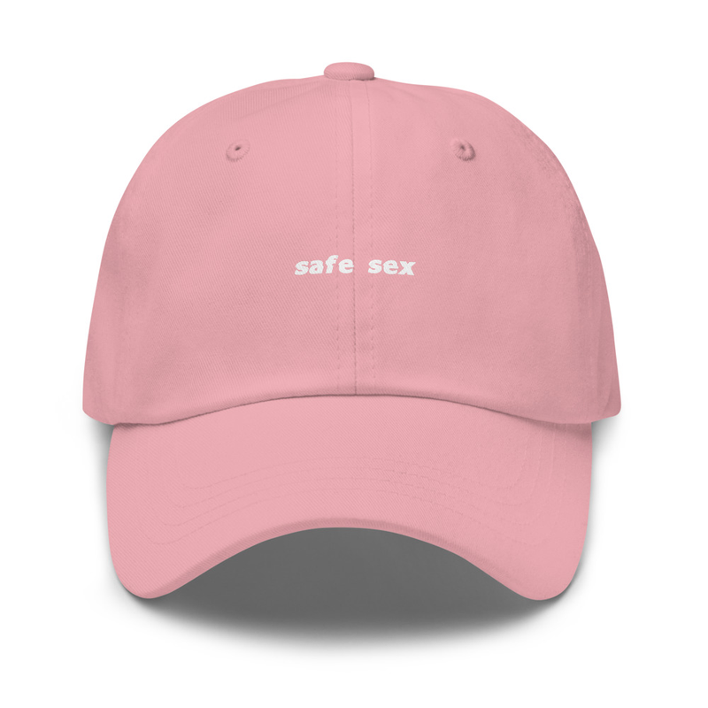 Safe Sex Dad hat (White Print) – One size, Pink