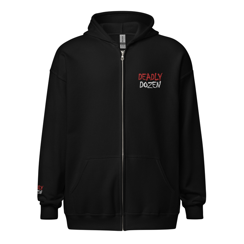Hoodie à Zip en Molleton Épais Brodé Deadly Dozen, Noir