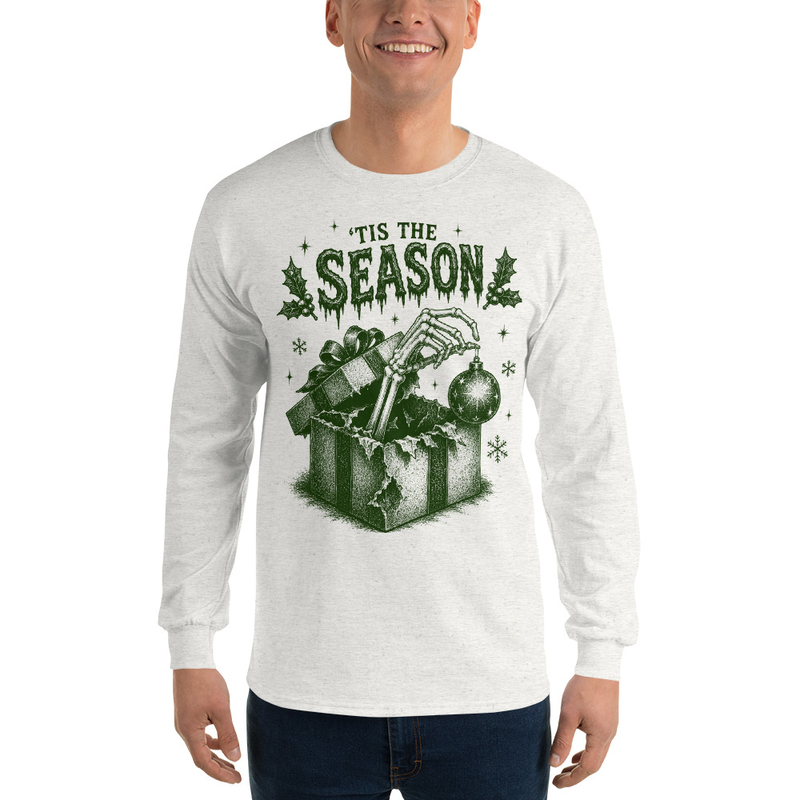 Skeleton Christmas Long Sleeve Shirt, Vintage-Inspired Gothic Design in Evergreen
