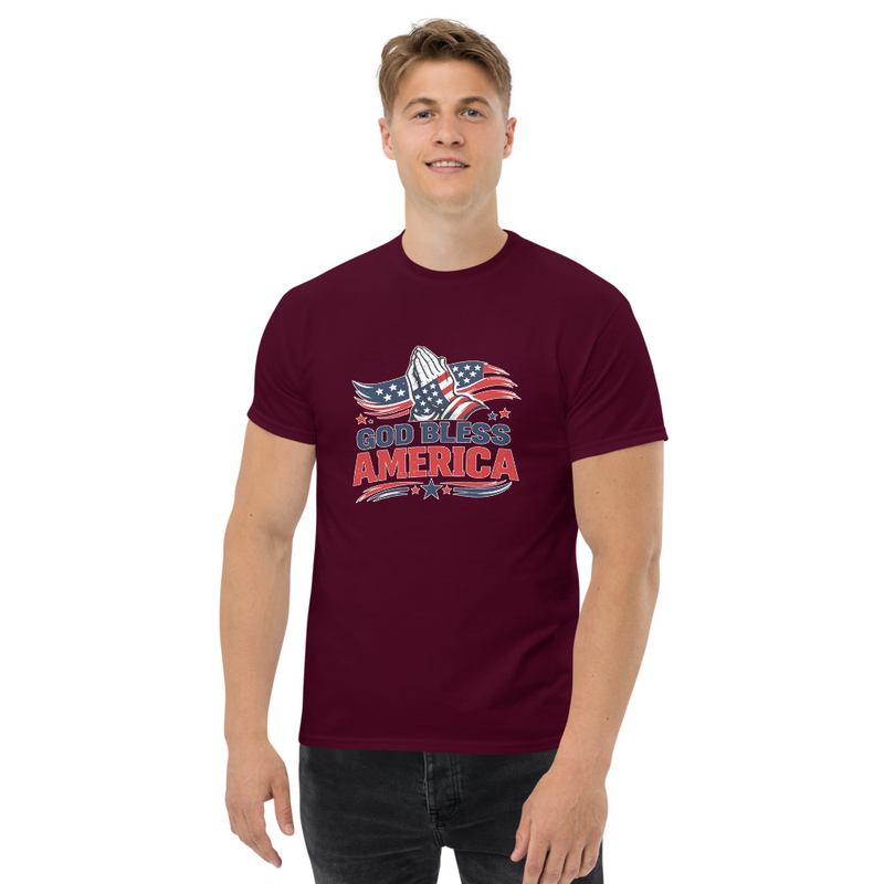 God Bless America Patriotic Christian T-Shirt | Praying Hands American Flag Unisex Graphic Tee