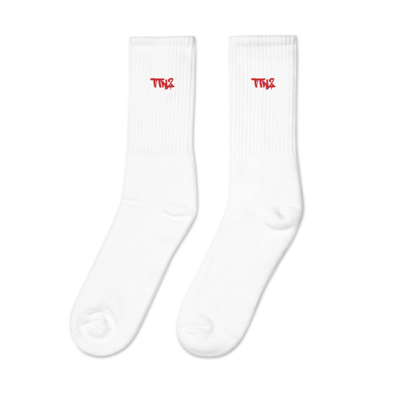 TTN2 Embroidered socks – S/M, White