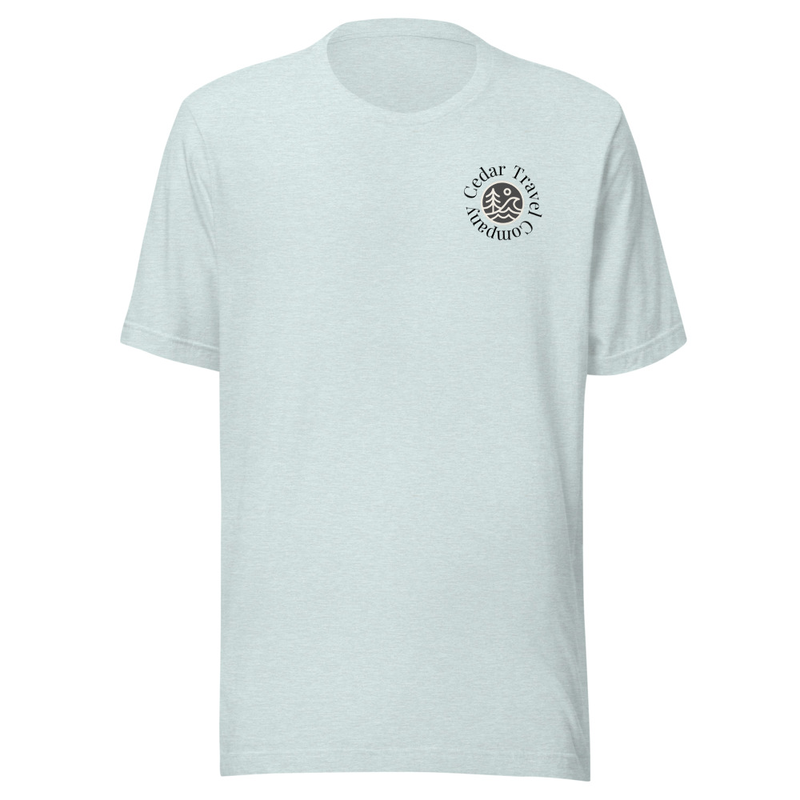 Cedar Travel Company Tee – XS, Heather Prism Ice Blue