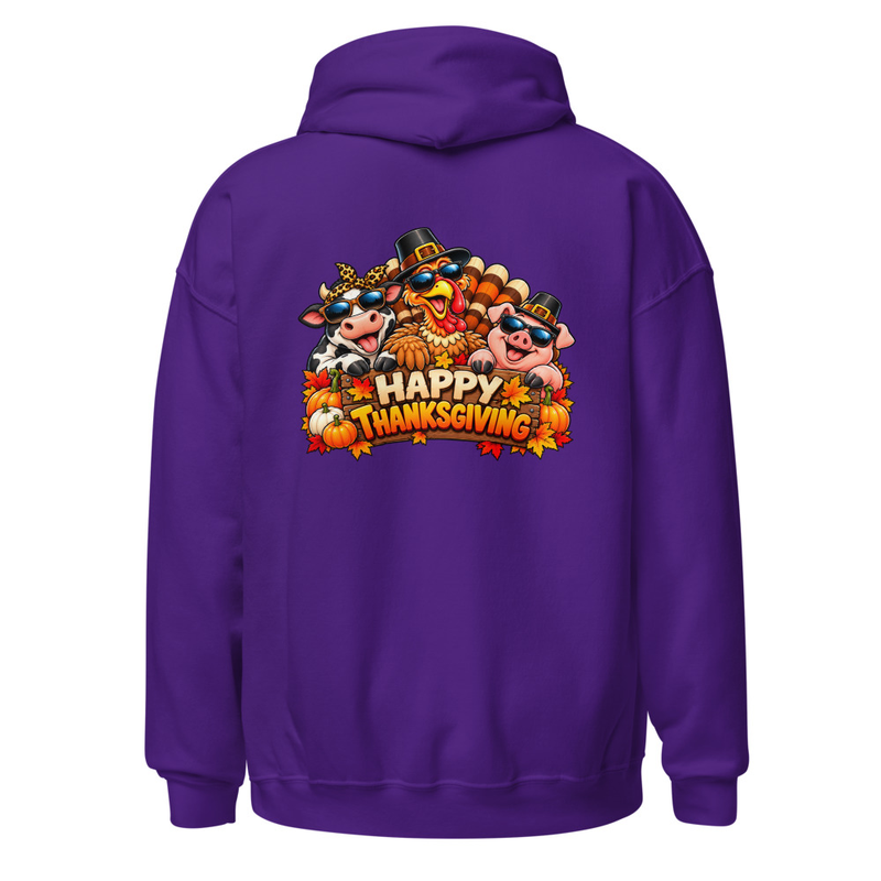 Cool Critters Happy Thanksgiving Unisex Hoodie – M, Purple