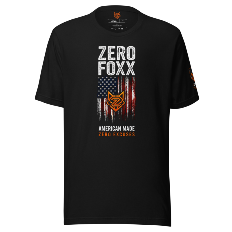 American Flag — American Made, Zero Excuses | Tee — Black / XS
