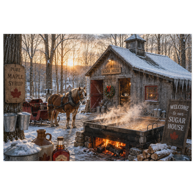 New England Maple Sugar House Jigsaw puzzle with tin