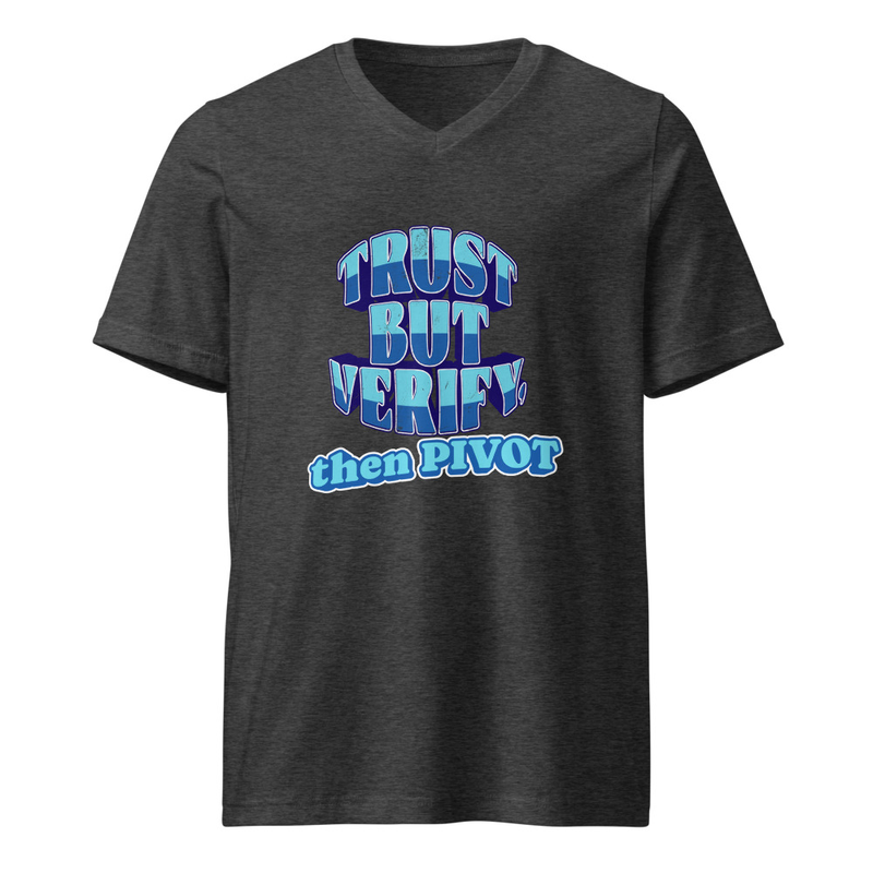 Trust but Verify Unisex Short Sleeve V-Neck T-Shirt – XL, Dark Grey Heather