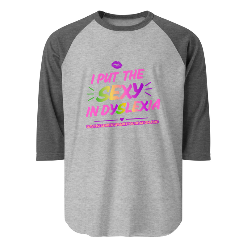 3/4 sleeve raglan shirt | Dyslexia v1 – S, Heather Grey/Heather Charcoal