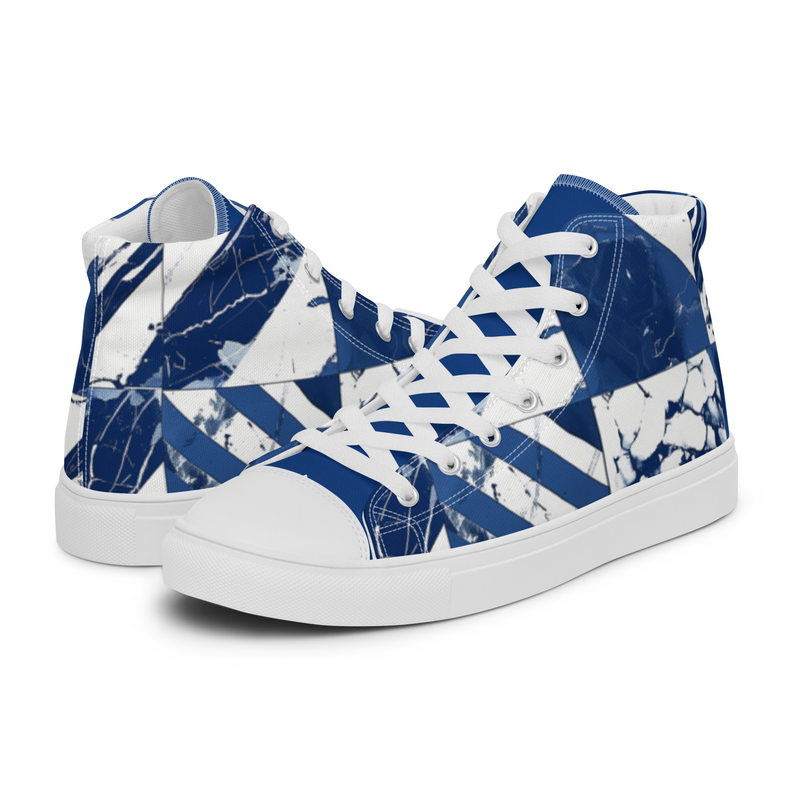 Blue & White Marble Geometric Harmony Men’s high top canvas shoes
