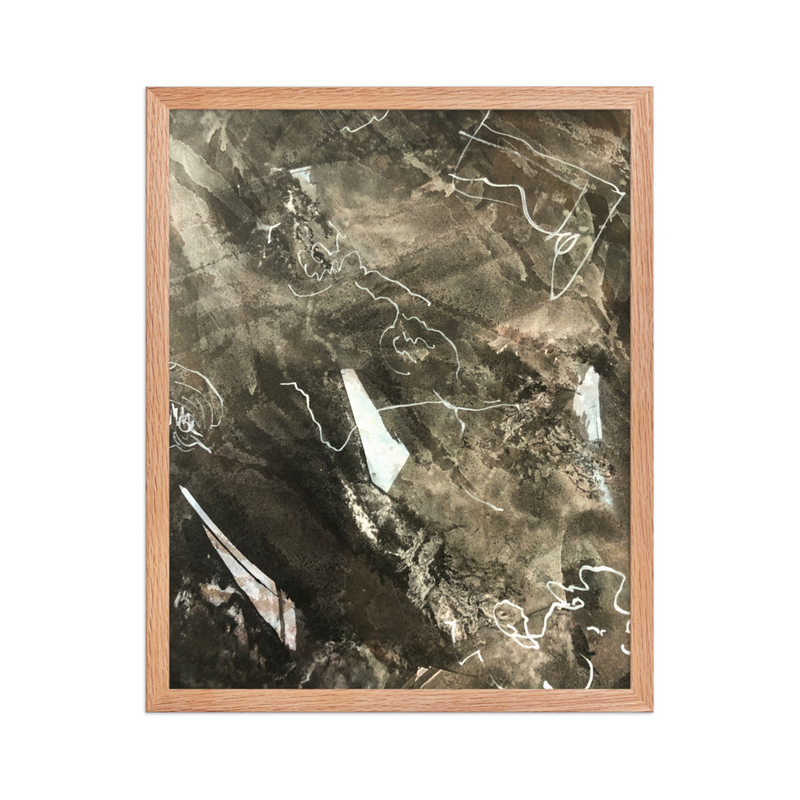 Perceptual Field 0173 – Signals in the Dark – Framed Print – 16″×20″, Red Oak