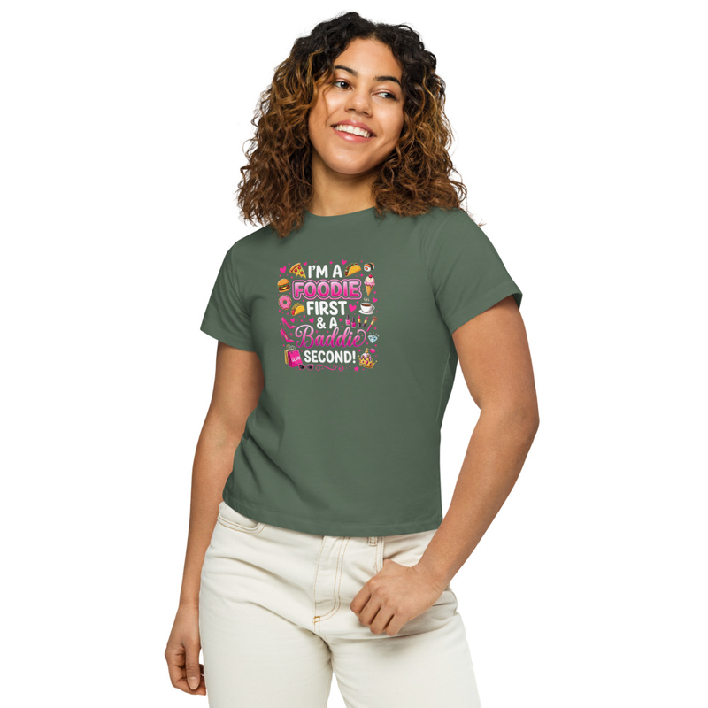 Foodie First Baddie Second Shirt Women | Cute Foodie Tee – S, Pine
