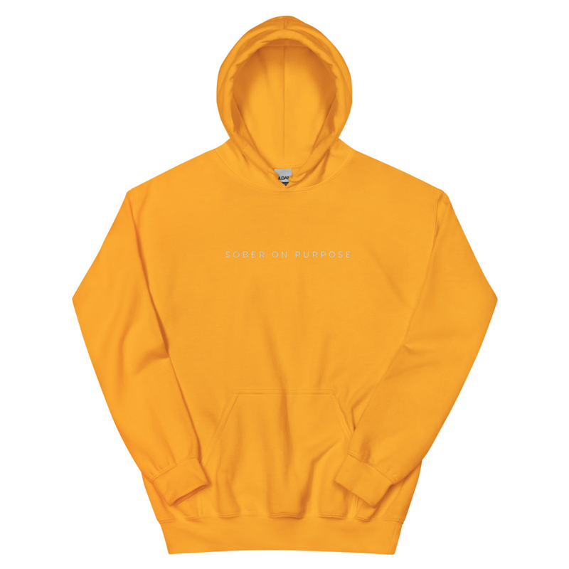 SOBER ON PURPOSE // Unisex Hoodie – S, Gold