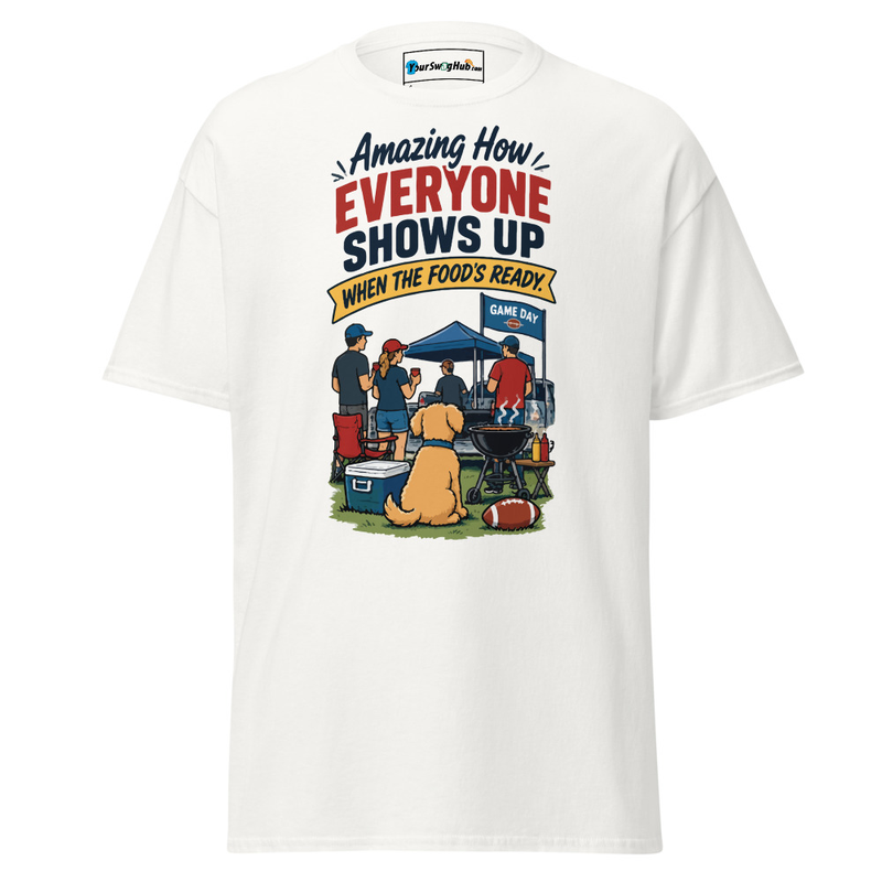 Swag | 'Everyone Shows Up When the Food's Ready' Classic Tee – XL, White
