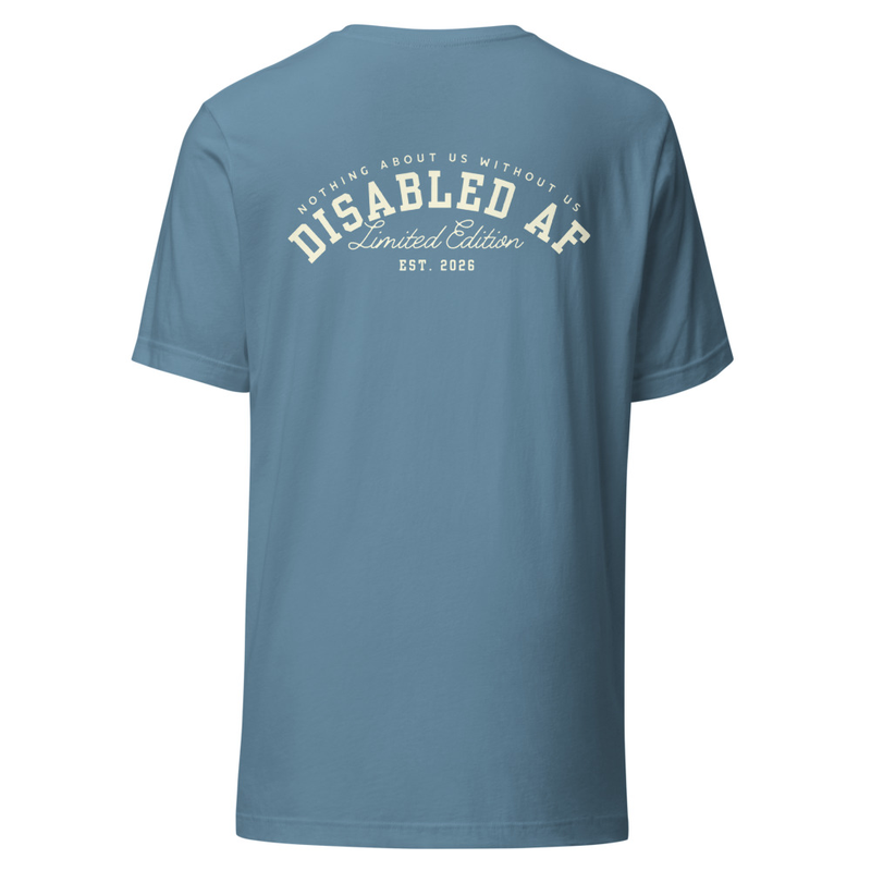 Nothing About Us w/o Us *cream text* – 2XL, Steel Blue