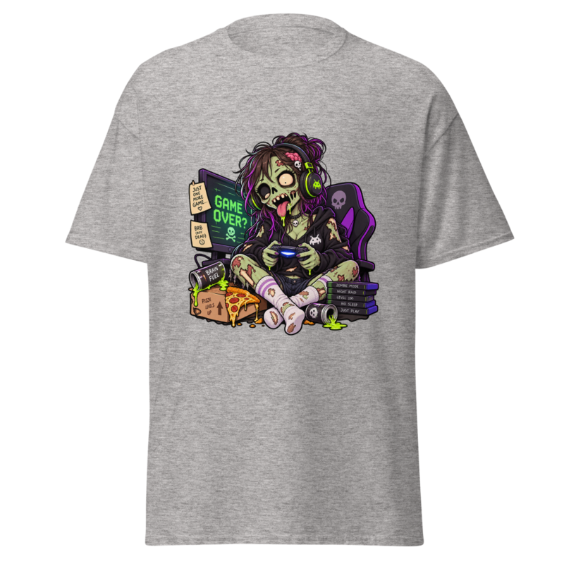 Chica zombie gamer: Camiseta unisex · Gris deportivo