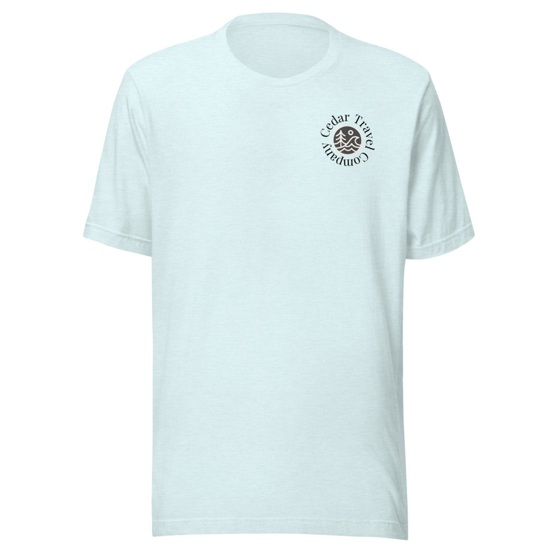 Cedar Travel Company Tee – XS, Heather Ice Blue
