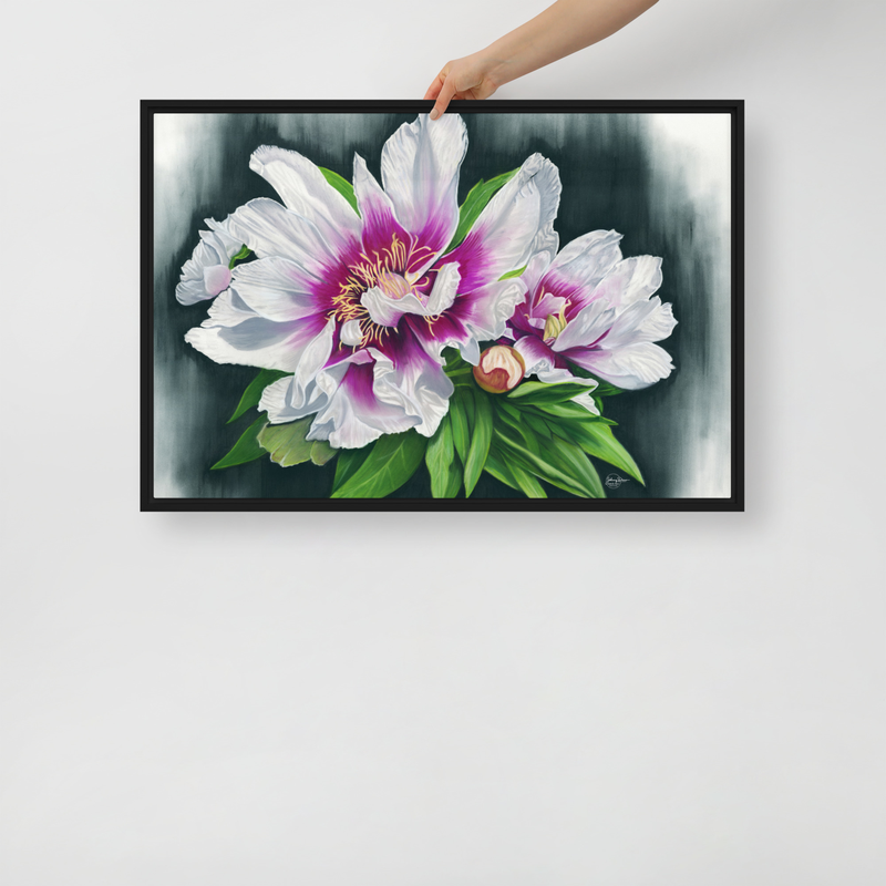 Peony Envy Framed Canvas – 20″×30″, Black