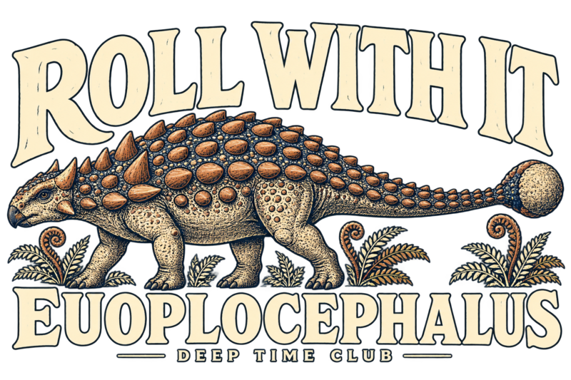 Close view of the original Roll With It Euoplocephalus Tee graphic