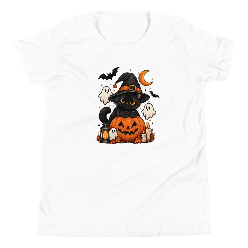 Halloween T-Shirt, Black Cat Witch Pumpkin Ghosts Spooky Halloween Graphic Tee – view 6