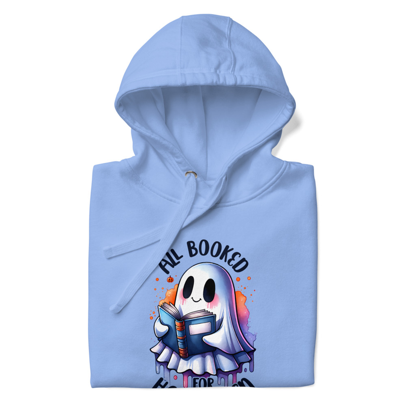 Halloween T-Shirt Cute Ghost Reading Book Design, All Booked Halloween Shirt – view 4