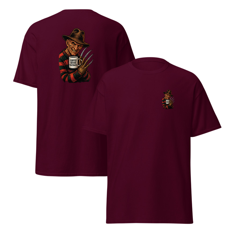 Coffee Before Nightmares Unisex classic tee – M, Maroon