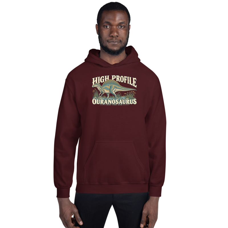High Profile Ouranosaurus Hoodie supplier-rendered on-body front view in Maroon